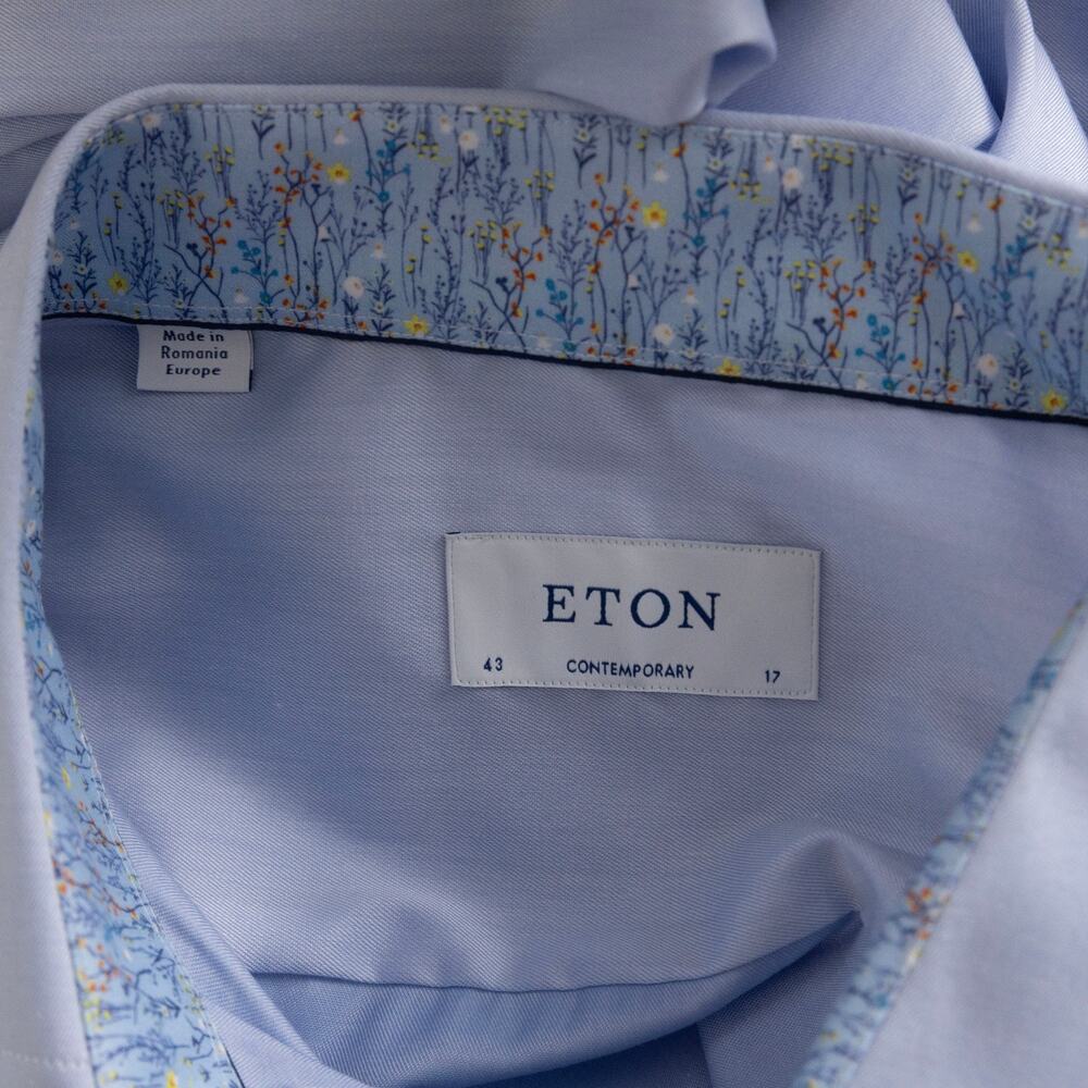 Eton Men Contemporary Fit Twill Dress Shirt Blue Size 17 (Pre-owned) - Picture 4 of 8